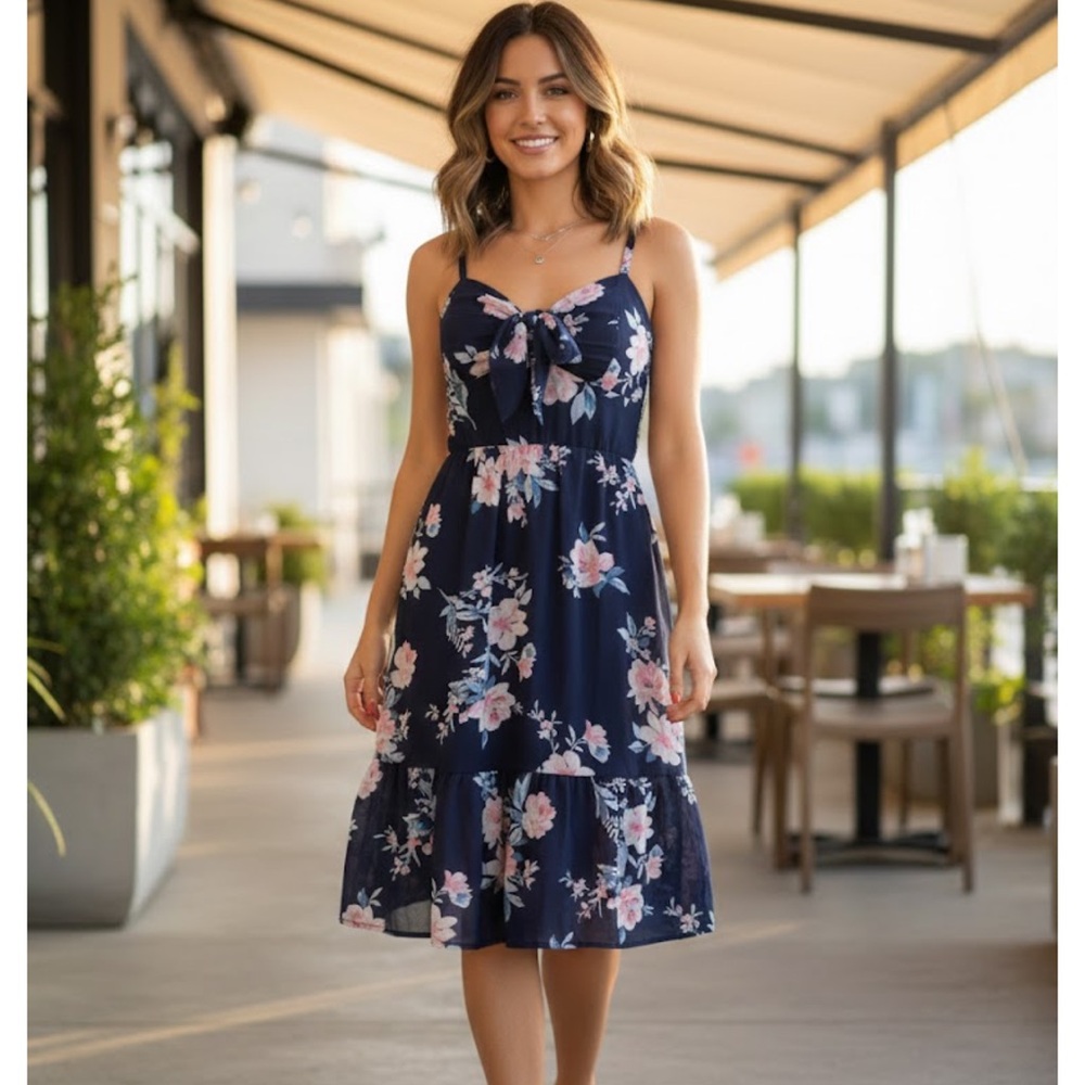 AUW Navy Floral Midi Dress